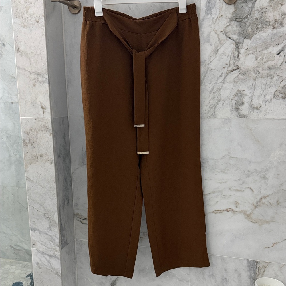 Calvin Klein Brown Ankle Pants with Tie Detail